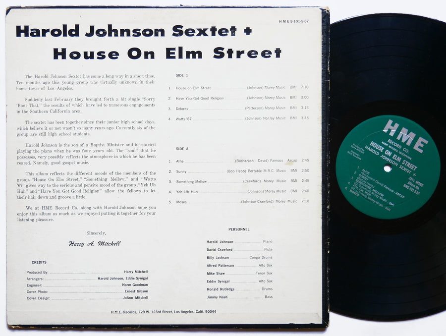 HAROLD JOHNSON Sextet + House On Elm Street LP H.M.E. HME-101-5-67 US 1967 MONO