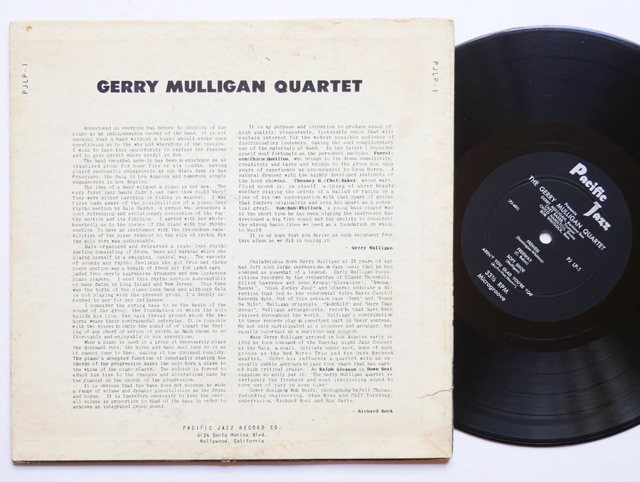 GERRY MULLIGAN Quartet 10" LP PACIFIC JAZZ PLJP-1 US 1952 DG MONO Chet Baker