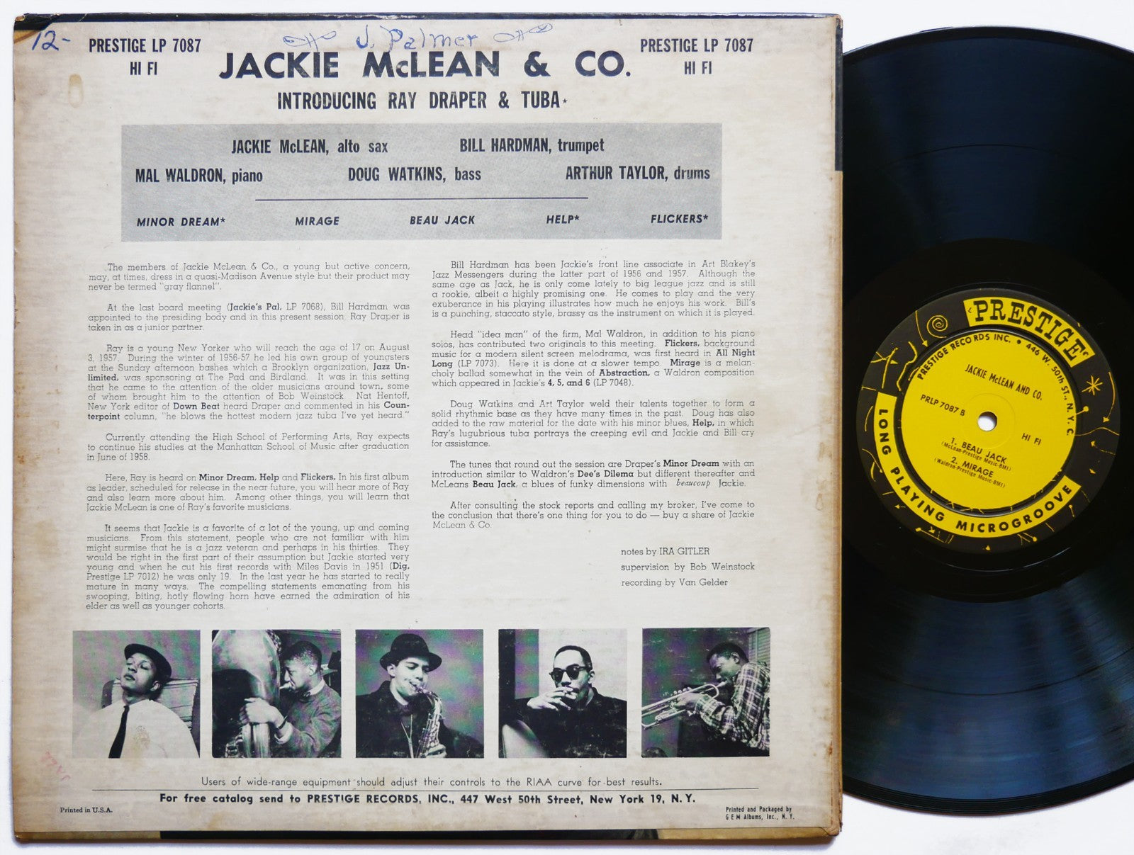 JACKIE MCLEAN & Co. LP PRESTIGE PRLP 7087 US 1957 MONO Mal Waldron Doug Watkins
