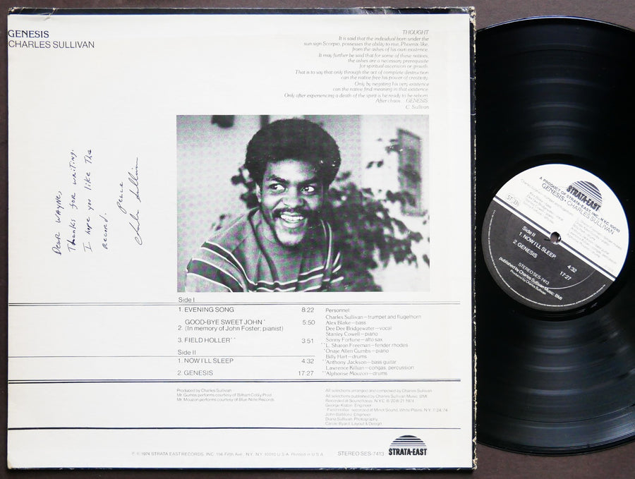 SIGNED by CHARLES SULLIVAN Genesis LP STRATA-EAST SES-7413 US '74 Stanley Cowell