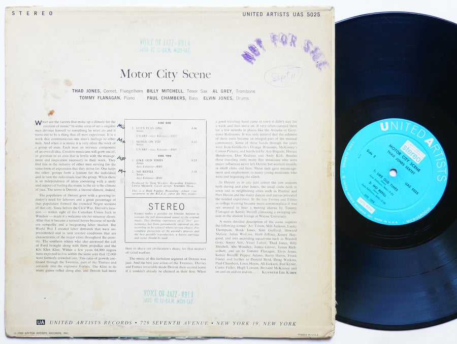 THAD JONES Motor City Scene LP UNITED ARTISTS UAS 5025 US 1959  Tommy FlanaganUA