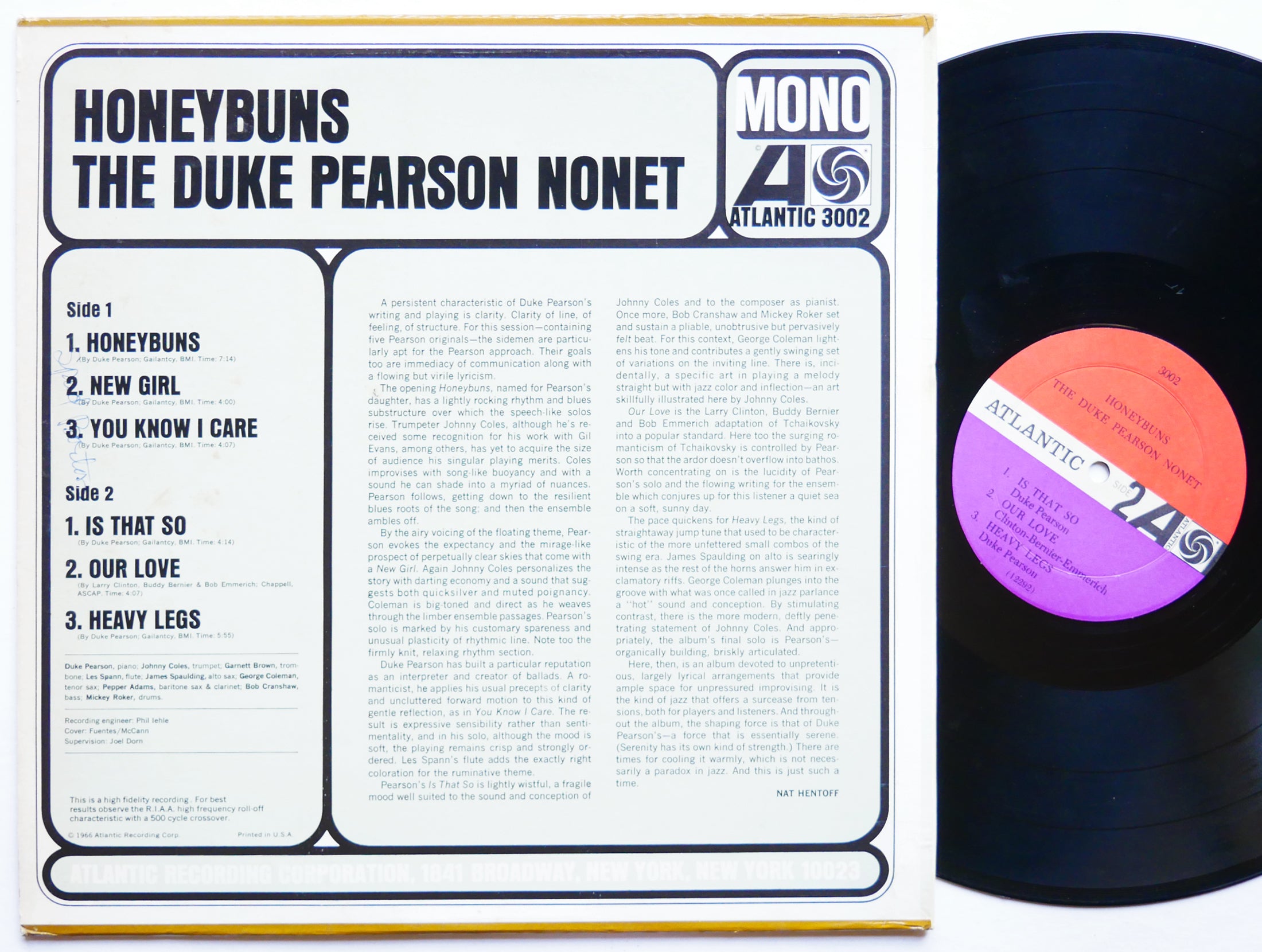 DUKE PEARSON Nonet Honeybuns LP ATLANTIC 3002 US 1966 Johnny Coles Pepper Adams