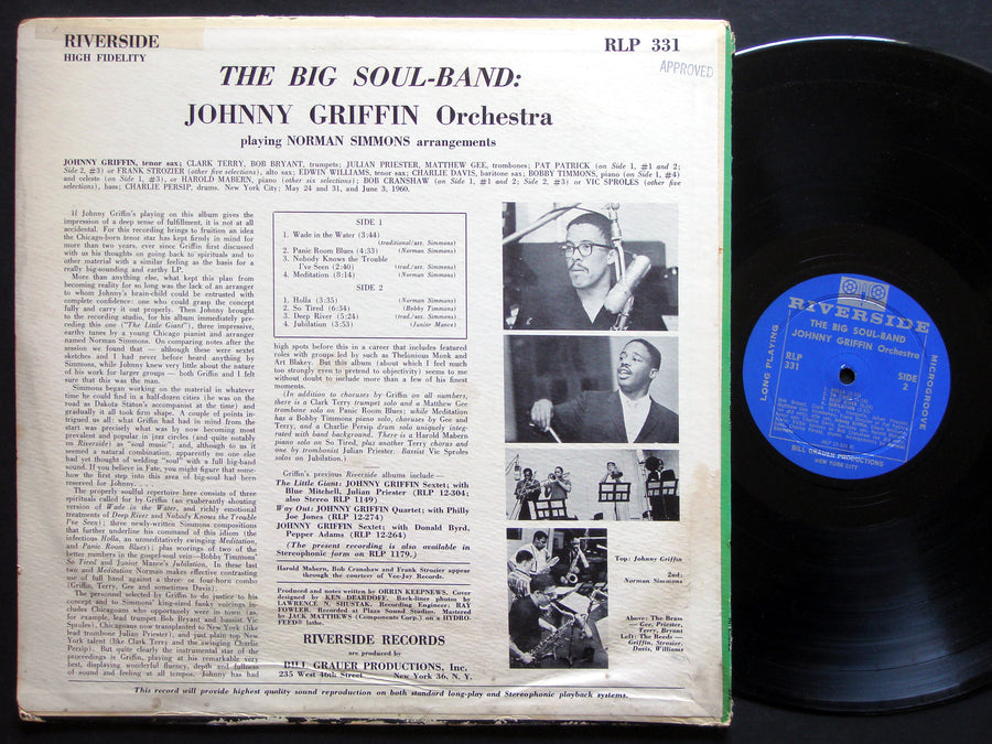 JOHNNY GRIFFIN The Big Soul-Band LP RIVERSIDE RLP 331 US 1960 MONO Bobby Timmons