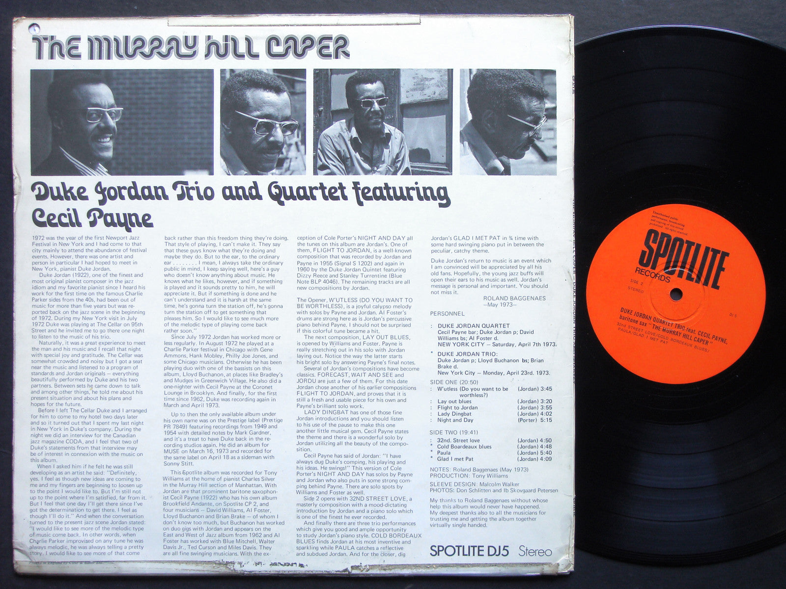 DUKE JORDAN TRIO CECIL PAYNE The Murray Hill Caper LP SPOTLITE DJ5 US 1973 JAZZ