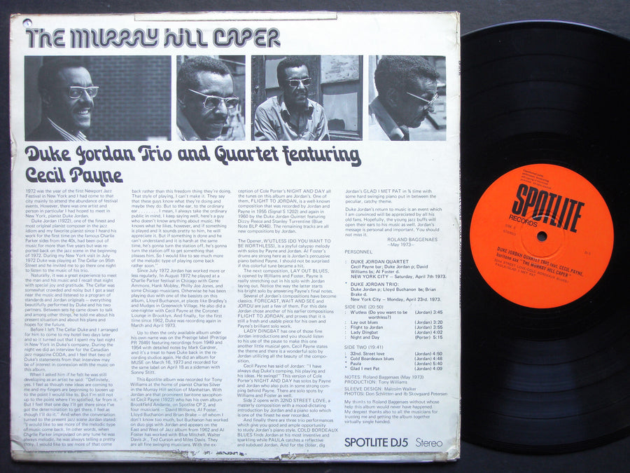 DUKE JORDAN TRIO CECIL PAYNE The Murray Hill Caper LP SPOTLITE DJ5 US 1973 JAZZ