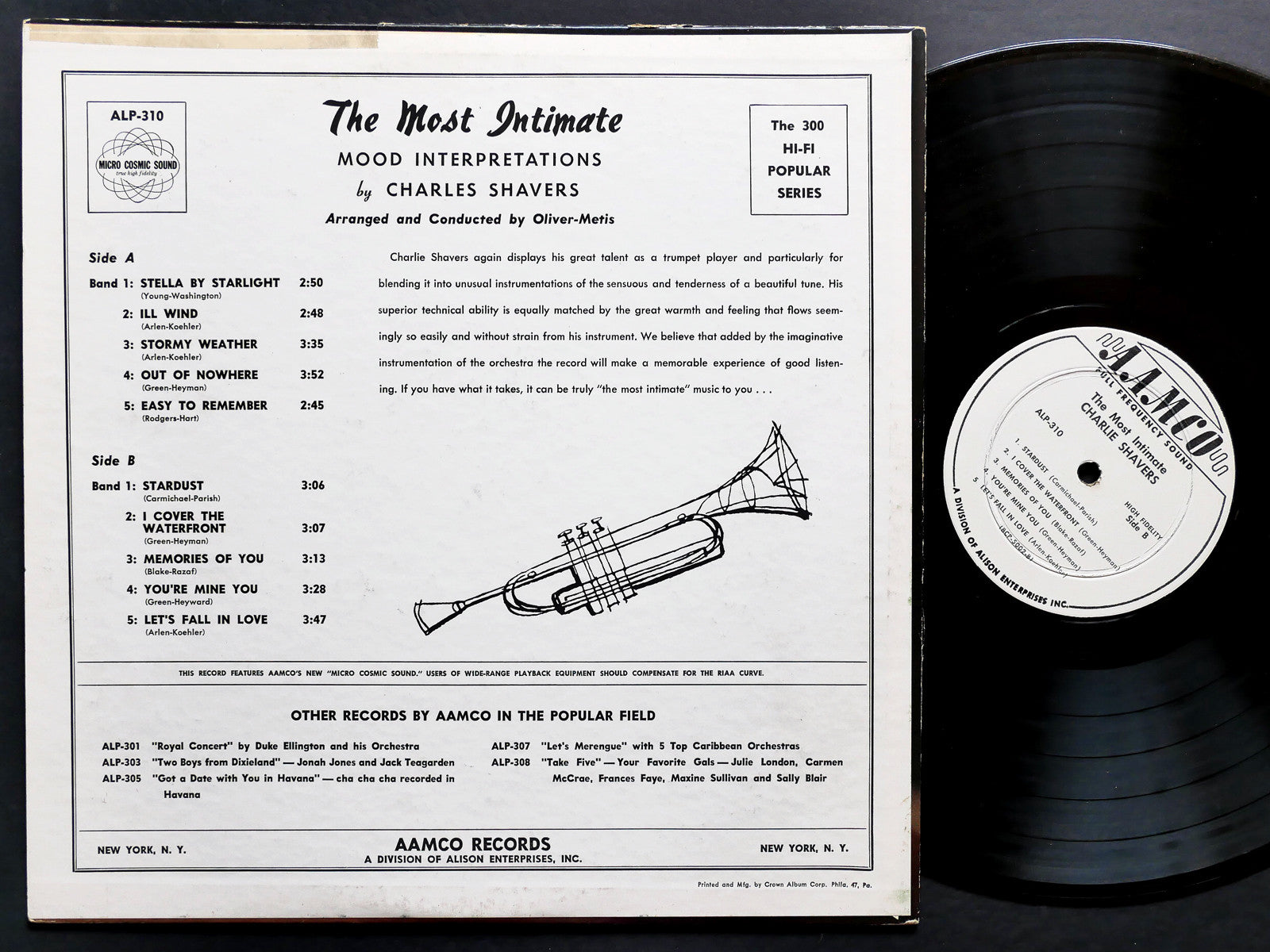 CHARLIE SHAVERS The Most Intimate Mood Interpretations LP AAMCO ALP-310 DG MONO