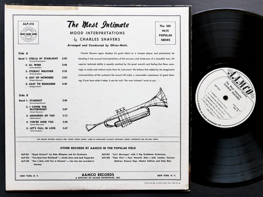 CHARLIE SHAVERS The Most Intimate Mood Interpretations LP AAMCO ALP-310 DG MONO