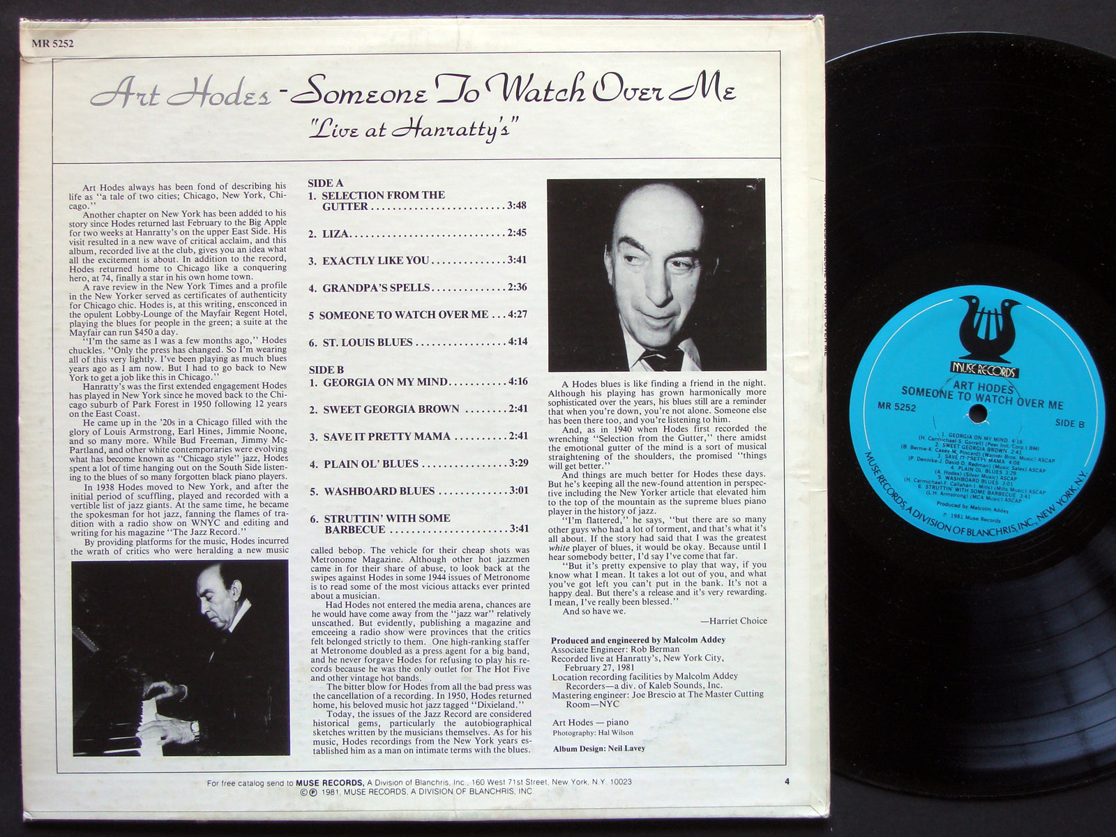 ART HODES Someone To Watch Over Me Live At Hanratty's LP MUSE MR 5252 US 1981