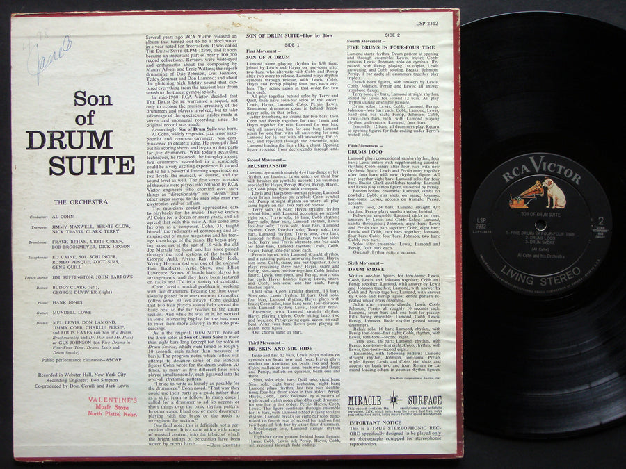 AL COHN Son Of Drum Suite LP RCA VICTOR LSP-2312 US 1961 Zoot Simms Hank Jones