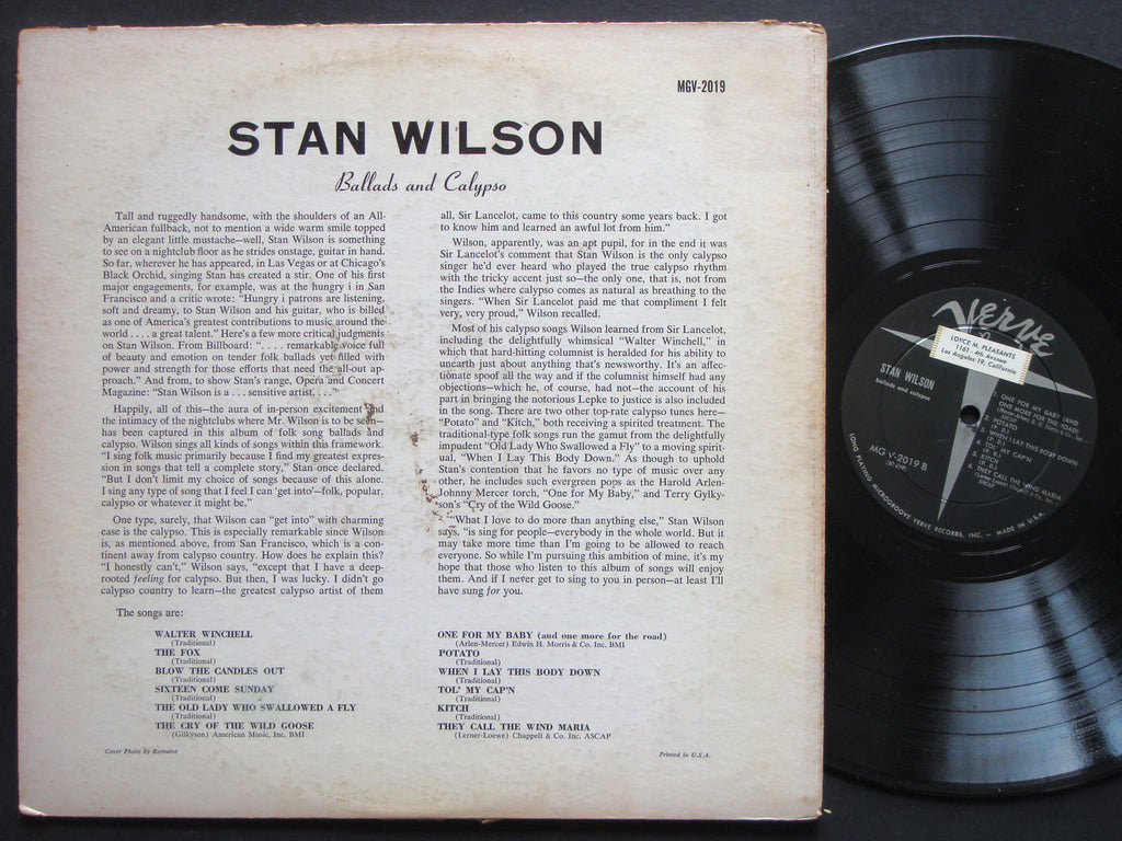 STAN WILSON Ballads and Calypso LP VERVE RECORDS MGV-2019 US 1956 DG MONO