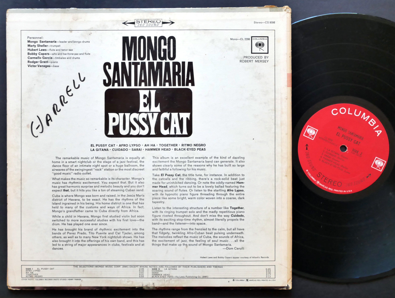 MONGO SANTAMARIA El Pussy Cat LP COLUMBIA CS 9098 US 1965 2-Eye JAZZ Hubert Laws