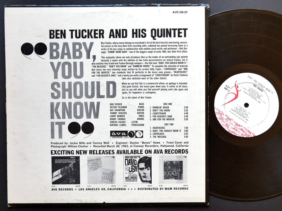 BEN TUCKER Baby, You Should Know It LP AVA A-27 US 1963 DG MONO Victor Feldman
