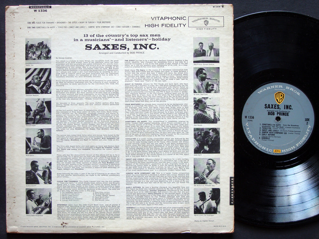 COLEMAN HOWKINS ZOOT SIMS HAL MCKSICK Saxes, Inc. LP WARNER BROS W-1336 US 1959
