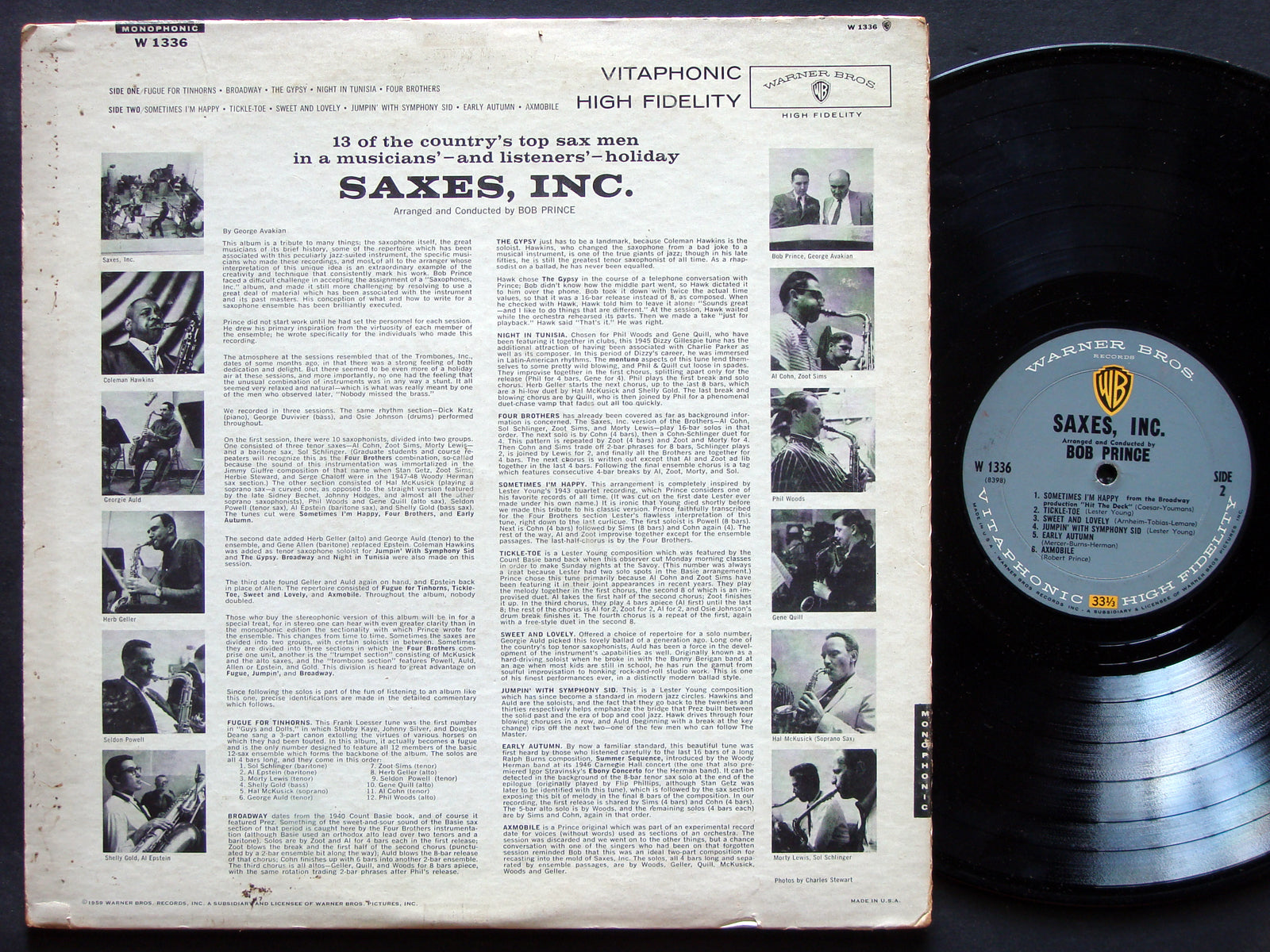 COLEMAN HOWKINS ZOOT SIMS HAL MCKSICK Saxes, Inc. LP WARNER BROS W-1336 US 1959