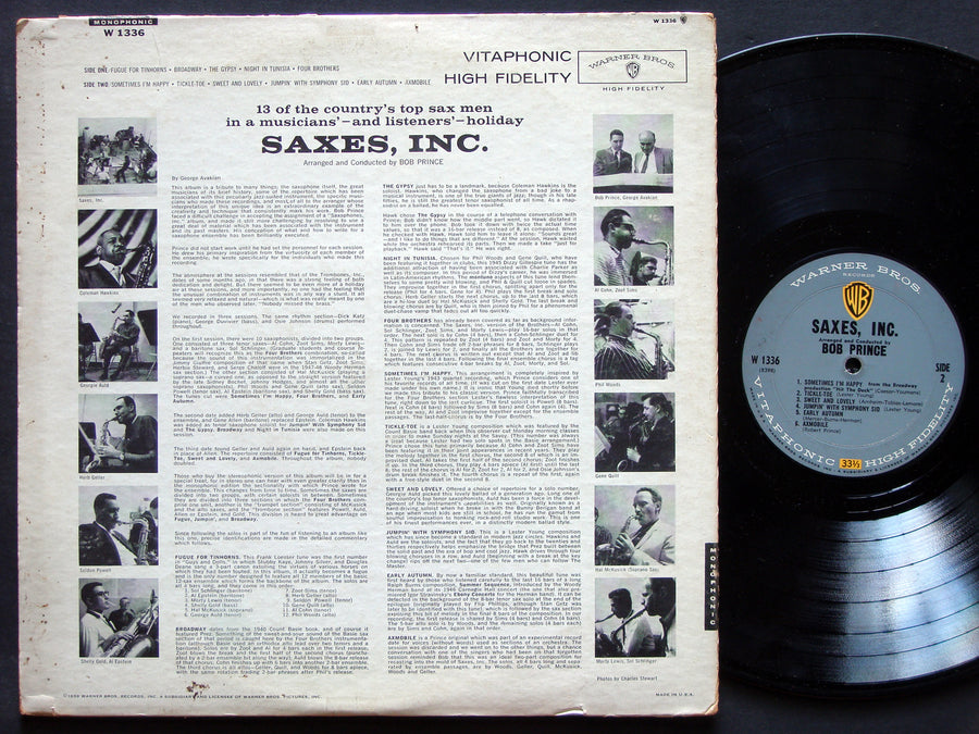 COLEMAN HOWKINS ZOOT SIMS HAL MCKSICK Saxes, Inc. LP WARNER BROS W-1336 US 1959