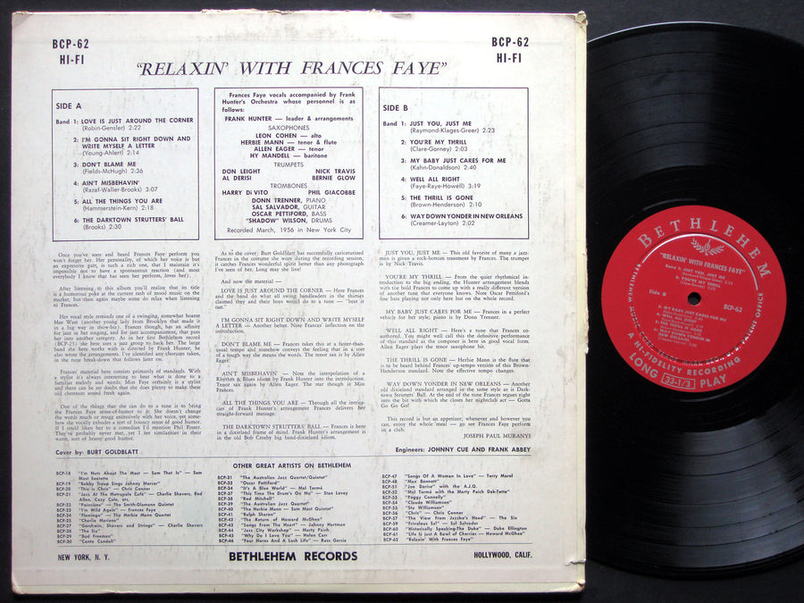 FRANCES FAYE Relaxin With..LP BETHLEHEM RECORDS BCP-62 Orig US 1957 DG MONO