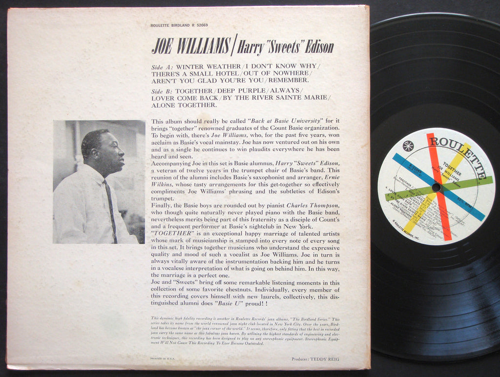 JOE WILLIAMS & HARRY SWEET EDISON Together LP ROULETTE R-52069 US 1961 DG MONO