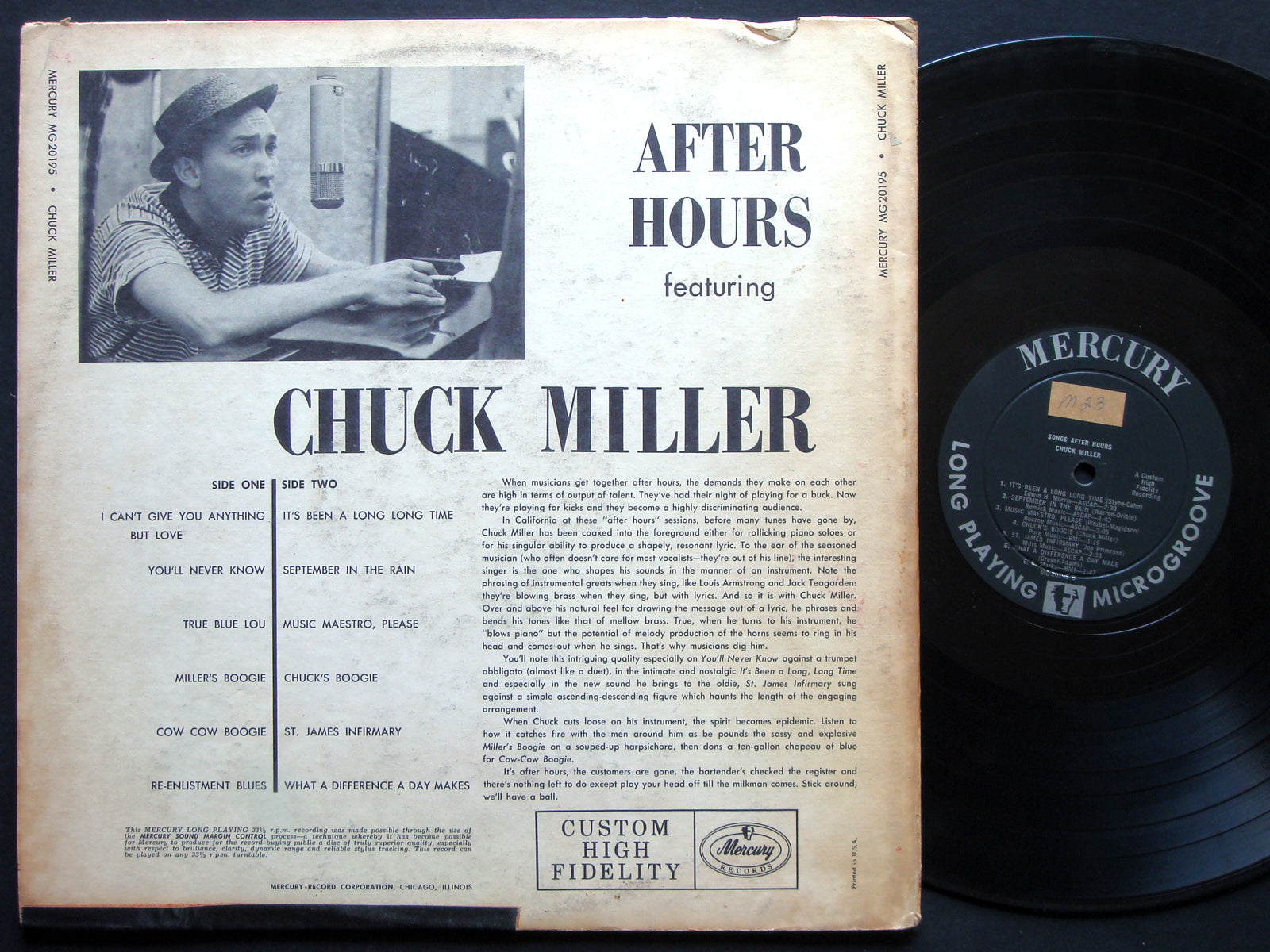 CHUCK MILLER Songs After Hours LP MERCURY MG 20195 US 1956 DG MONO