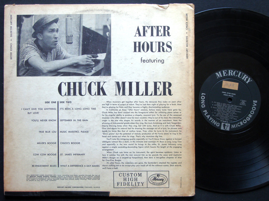 CHUCK MILLER Songs After Hours LP MERCURY MG 20195 US 1956 DG MONO