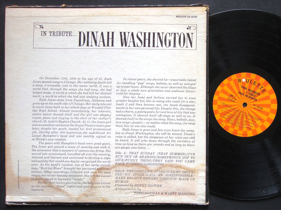 DINAH WASHINGTON In Tribute LP ROULETTE SR 25244 US 1964 Vocal Jazz