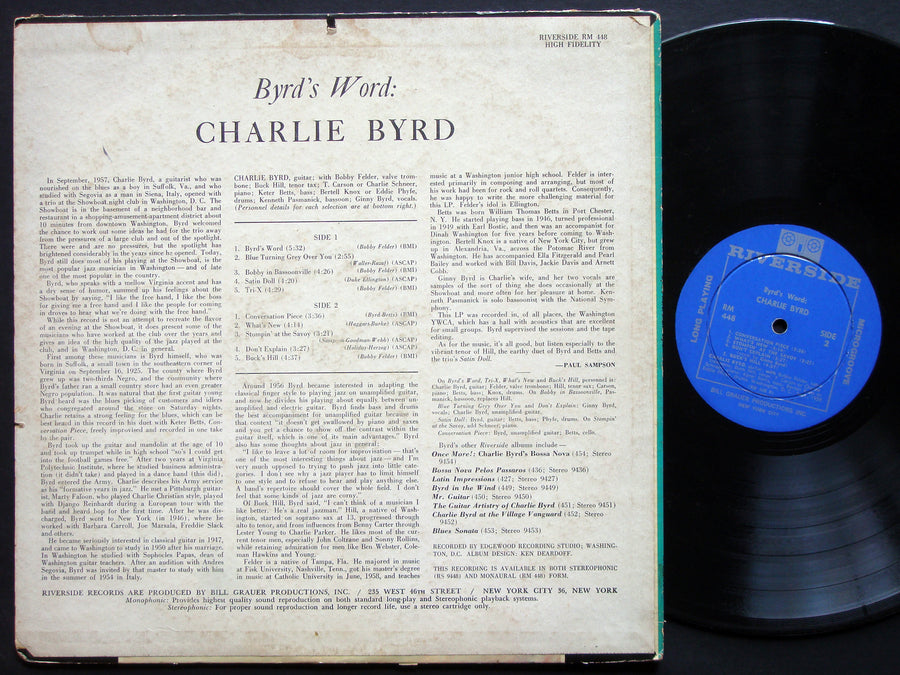 CHARLIE BYRD Byrd's Word LP RIVERSIDE RECORDS RM 448 Orig US 1963 JAZZ DG MONO