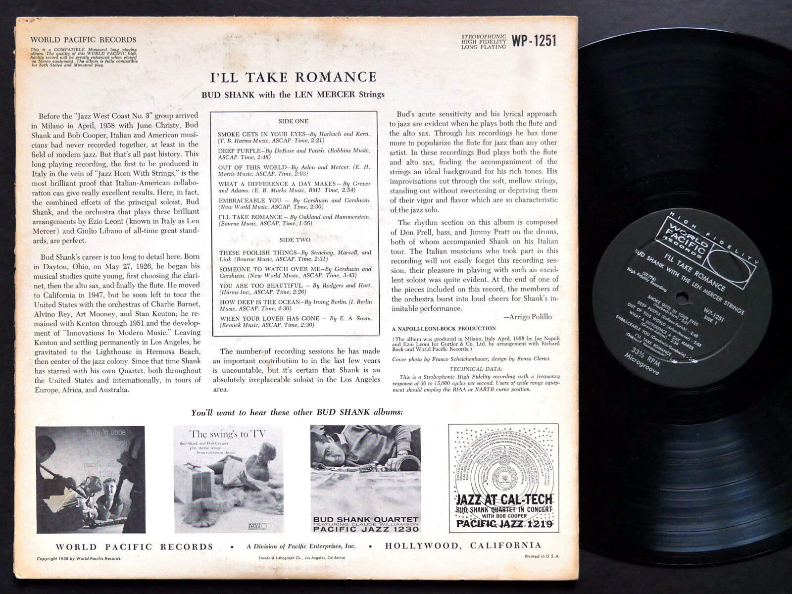 BUD SHANK LEN MERCER STRINGS I'll Take Romance LP WORLD PACIFIC WP-1251 DG MONO