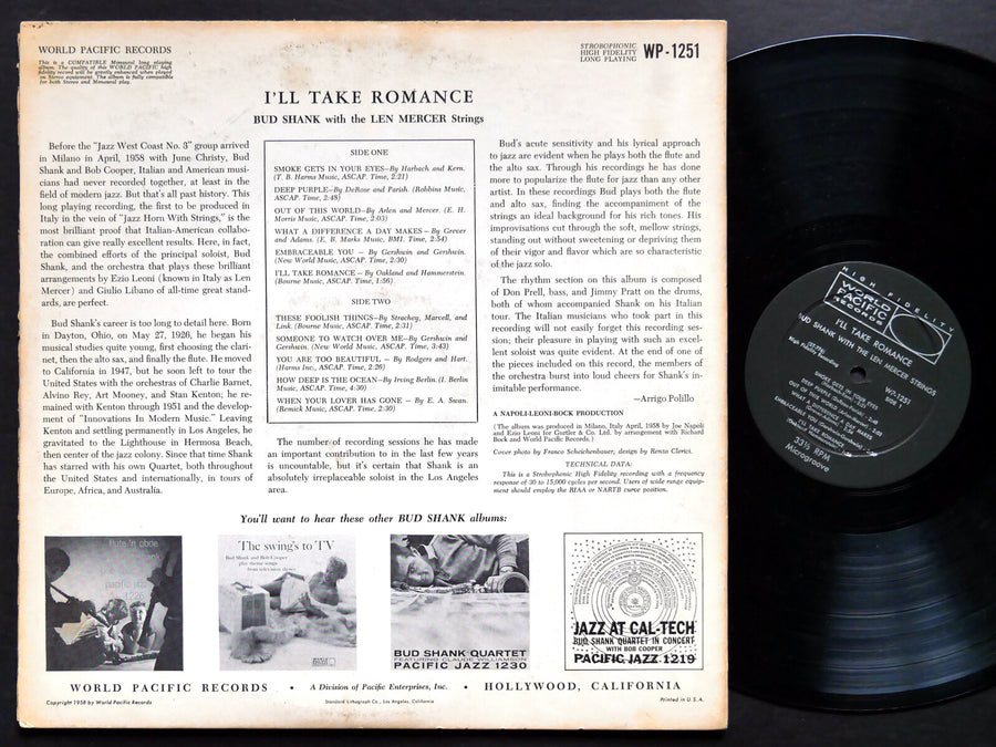 BUD SHANK LEN MERCER STRINGS I'll Take Romance LP WORLD PACIFIC WP-1251 DG MONO