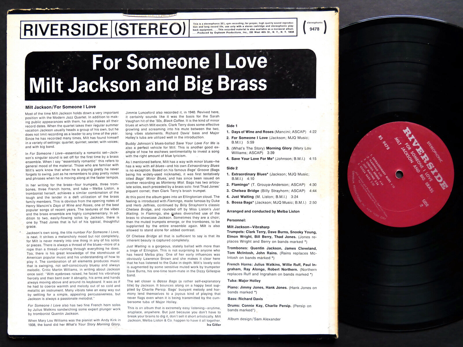 MILT JACKSON And Big Brass For Someone I Love LP RIVERSIDE RS 9478 Thad Jones