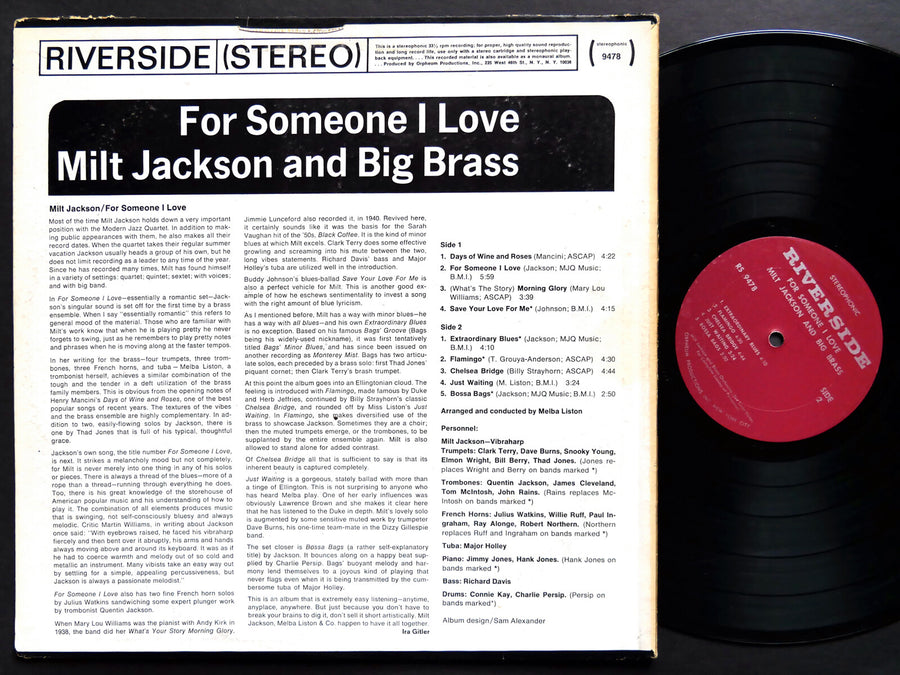 MILT JACKSON And Big Brass For Someone I Love LP RIVERSIDE RS 9478 Thad Jones
