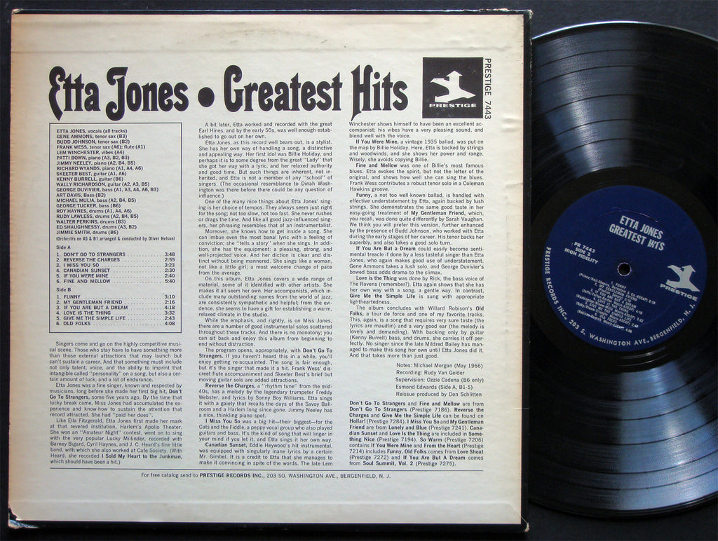 ETTA JONES Greatest Hits LP PRESTIGE PR 7443 US 1972 JAZZ RVG MONO