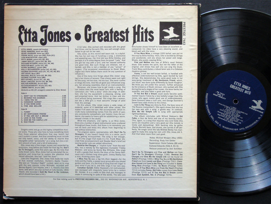 ETTA JONES Greatest Hits LP PRESTIGE PR 7443 US 1972 JAZZ RVG MONO