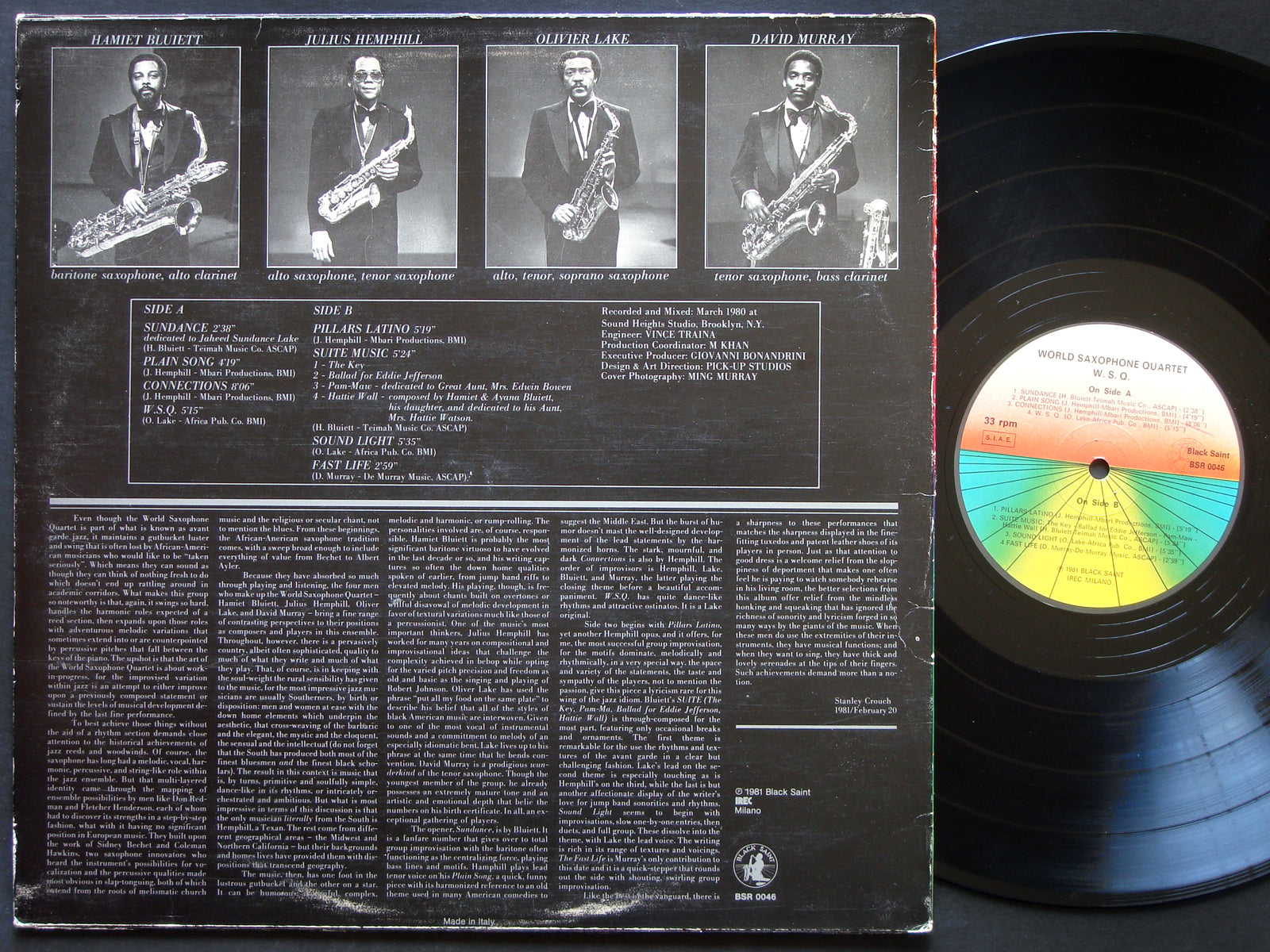 WORLD SAXOPHONE QUARTET W.S.Q. LP BLACK SAINT BSR 0046 ITALY 1981 JAZZ
