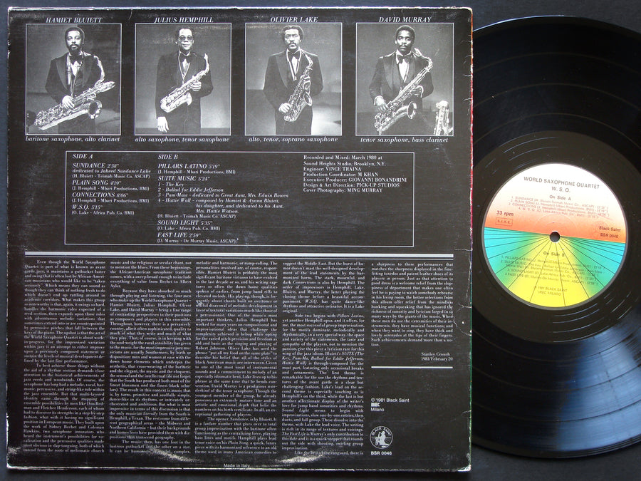 WORLD SAXOPHONE QUARTET W.S.Q. LP BLACK SAINT BSR 0046 ITALY 1981 JAZZ