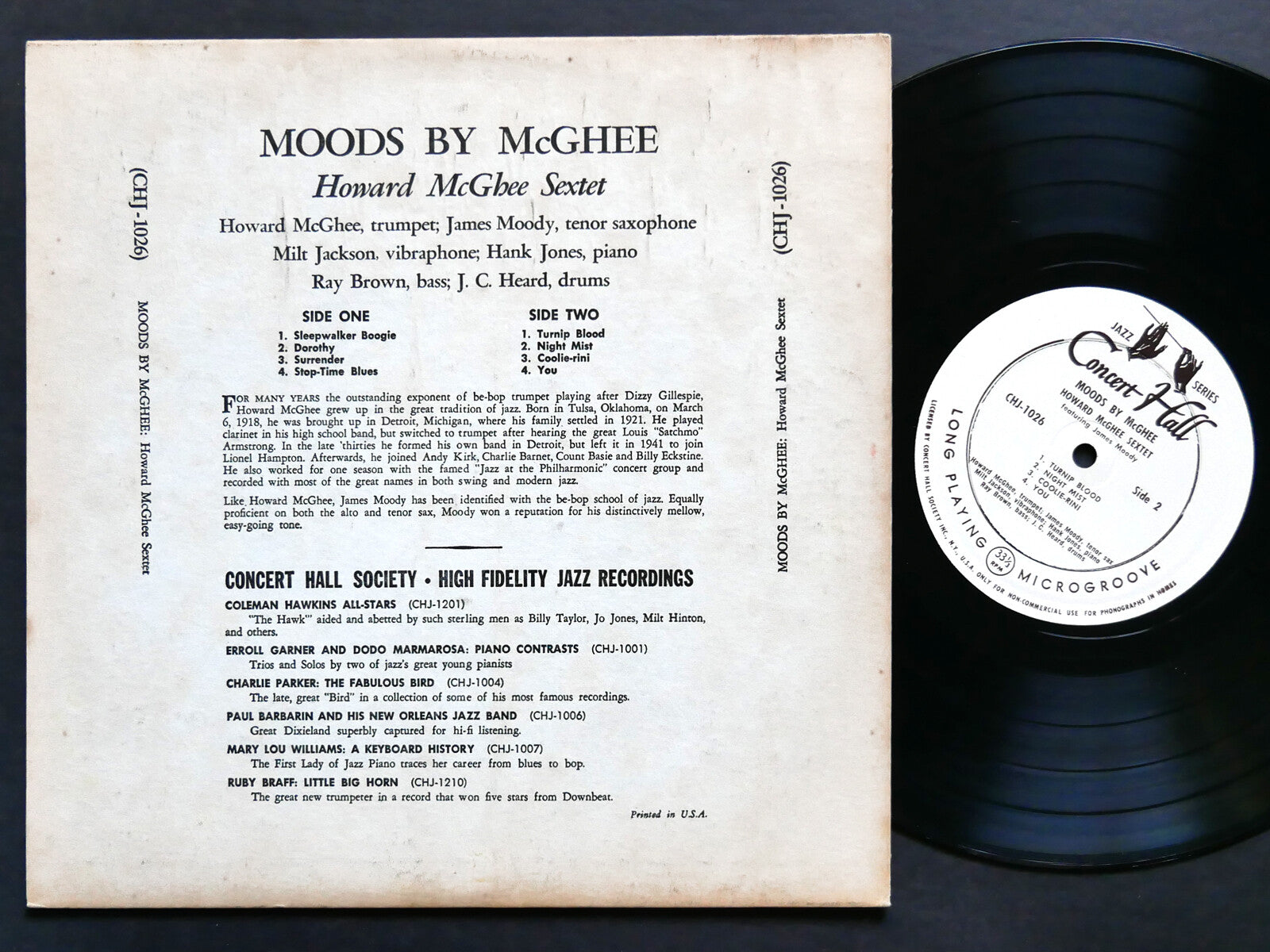 HOWARD MCGHEE JAMES MOODY Moods By McGhee LP CONCERT HALL SOCIETY CHJ-1026 MONO