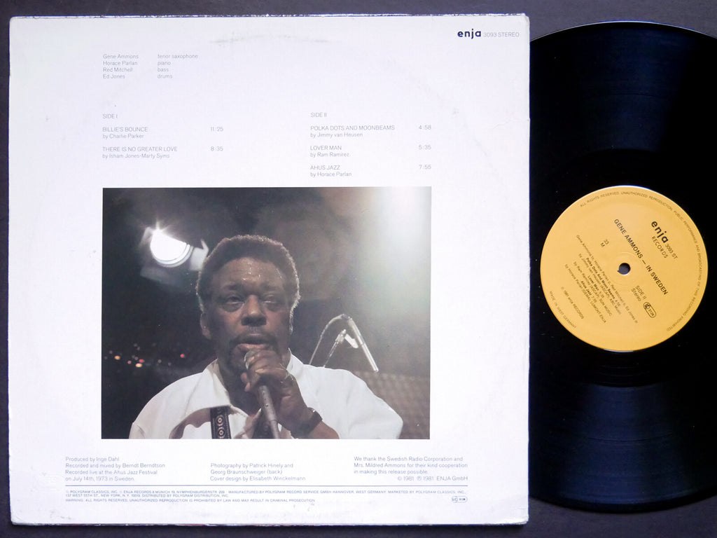 GENE AMMONS In Sweden LP ENJA 3093 GERMANY 1981 JAZZ Horace Parlan Red Mitchell