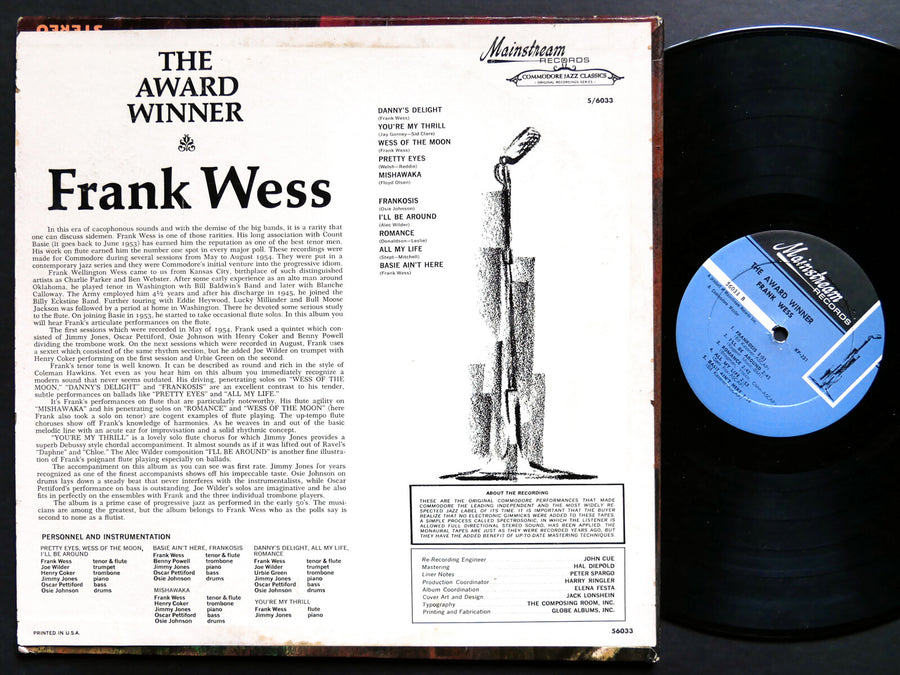 FRANK WESS The Award Winner LP MAINSTREAM 56033 US '64 MONO JAZZ Oscar Pettiford