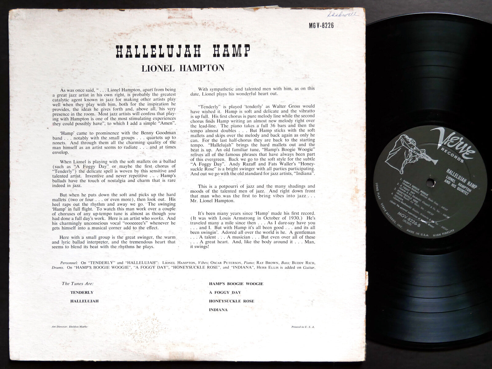 LIONEL HAMPTON Hallelujah Hamp LP VERVE MGV-8226 US 1958 DG MONO Oscar Peterson
