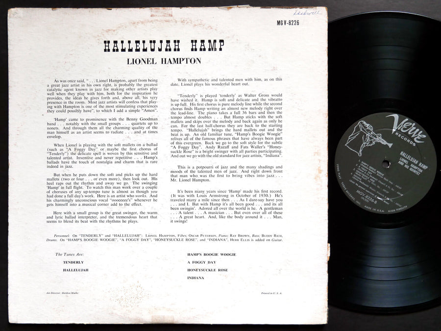 LIONEL HAMPTON Hallelujah Hamp LP VERVE MGV-8226 US 1958 DG MONO Oscar Peterson