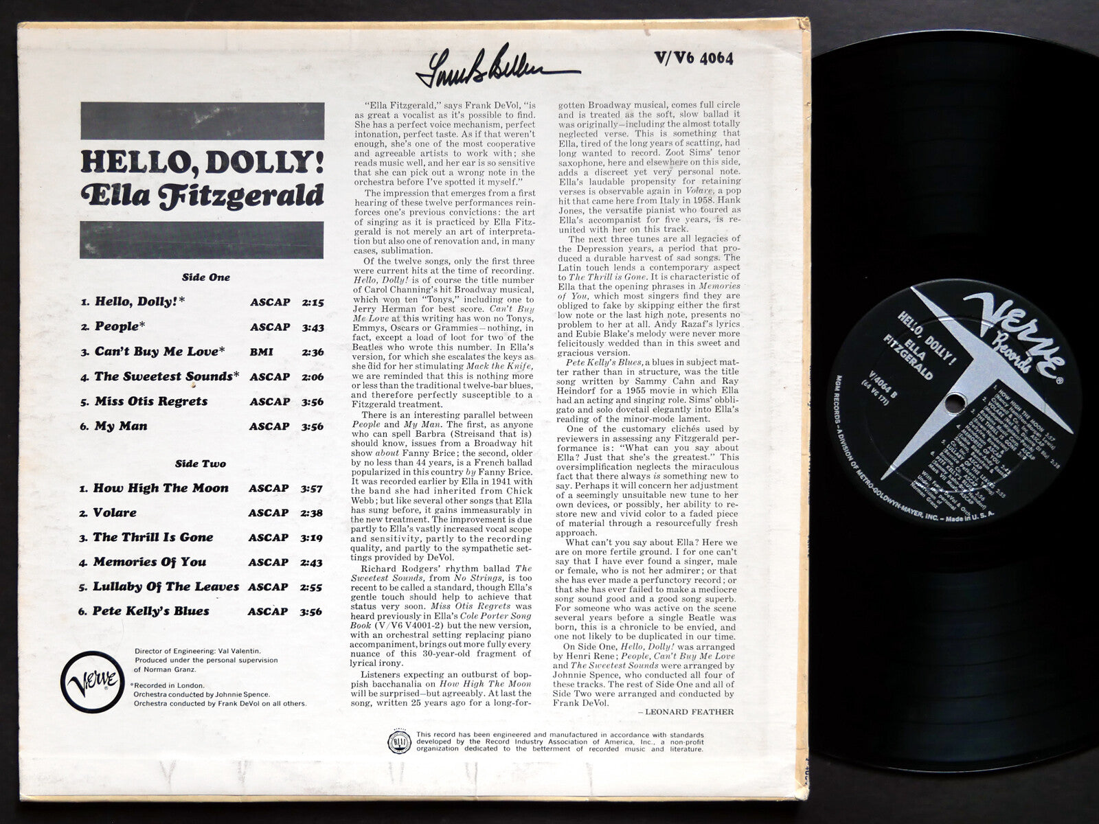 ELLA FITZGERALD Hello, Dolly! LP VERVE RECORDS V-4064 US 1964 DG MONO VOCAL JAZZ