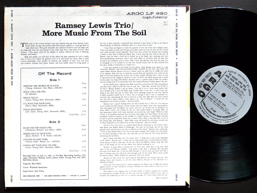 RAMSEY LEWIS TRIO More Music From The Soil LP ARGO LP 680 US 1961 DG MONO JAZZ