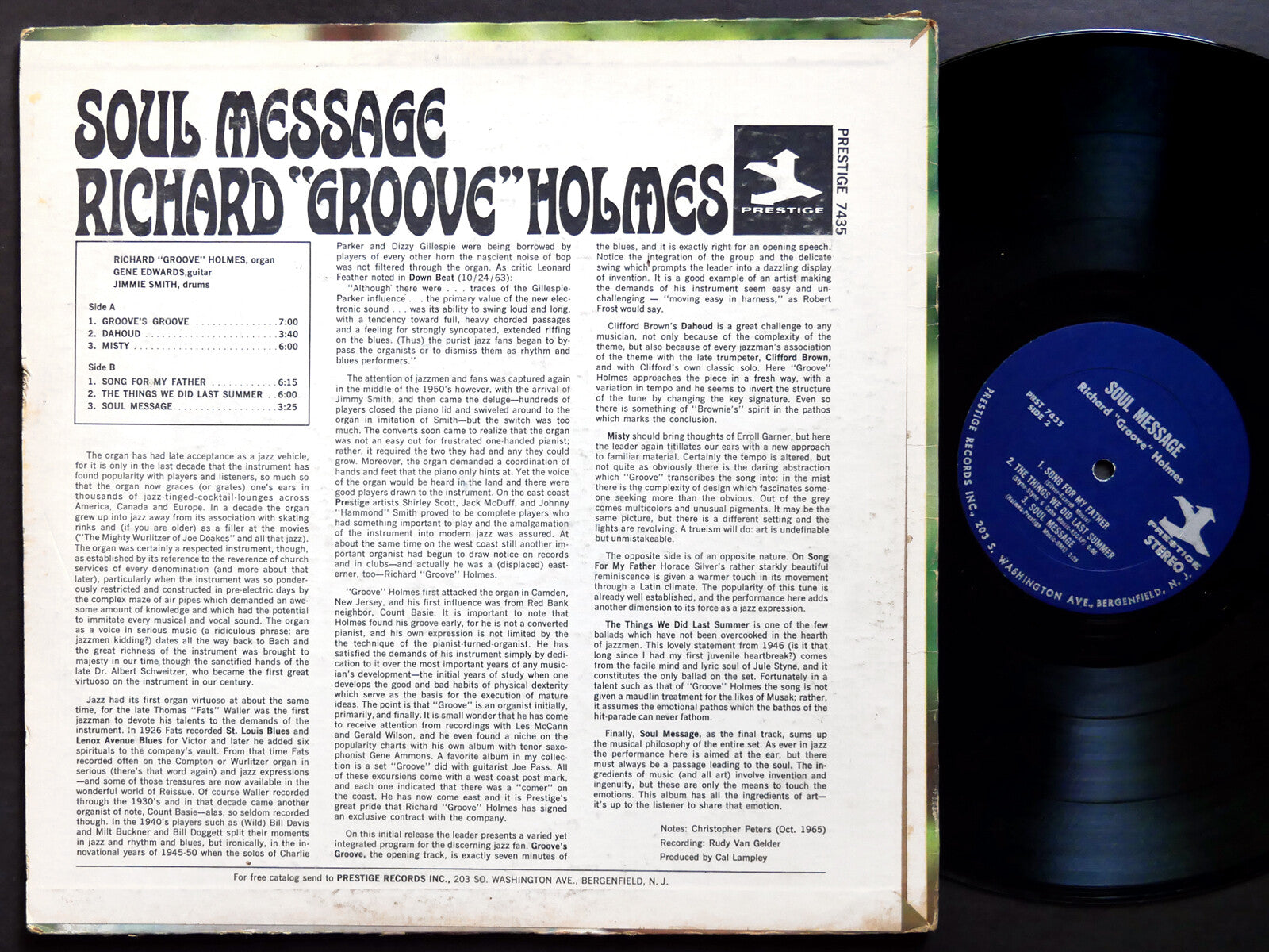 RICHARD GROOVE HOLMES Soul Message LP PRESTIGE PRST 7435 US 1965 JAZZ RVG ST