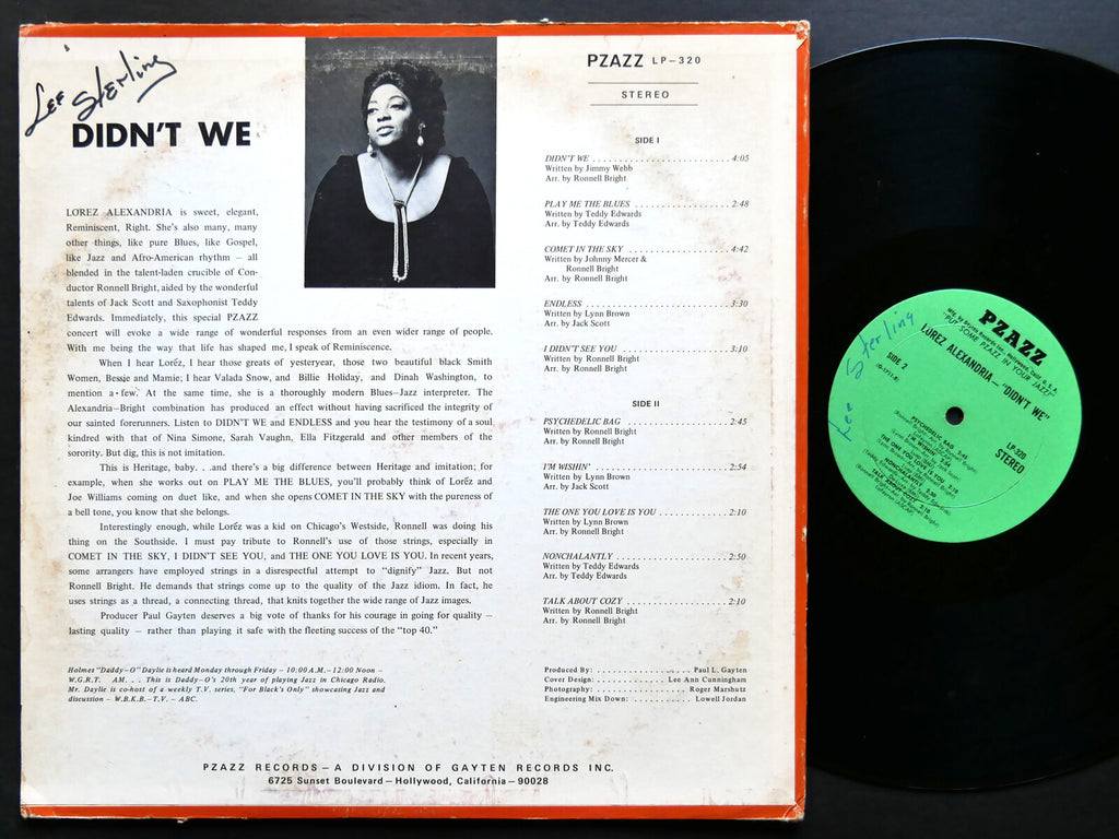 LOREZ ALEXANDRIA Didn't We LP PZAZZ RECORDS LP-320 Orig US 1968 Vocal Soul Jazz