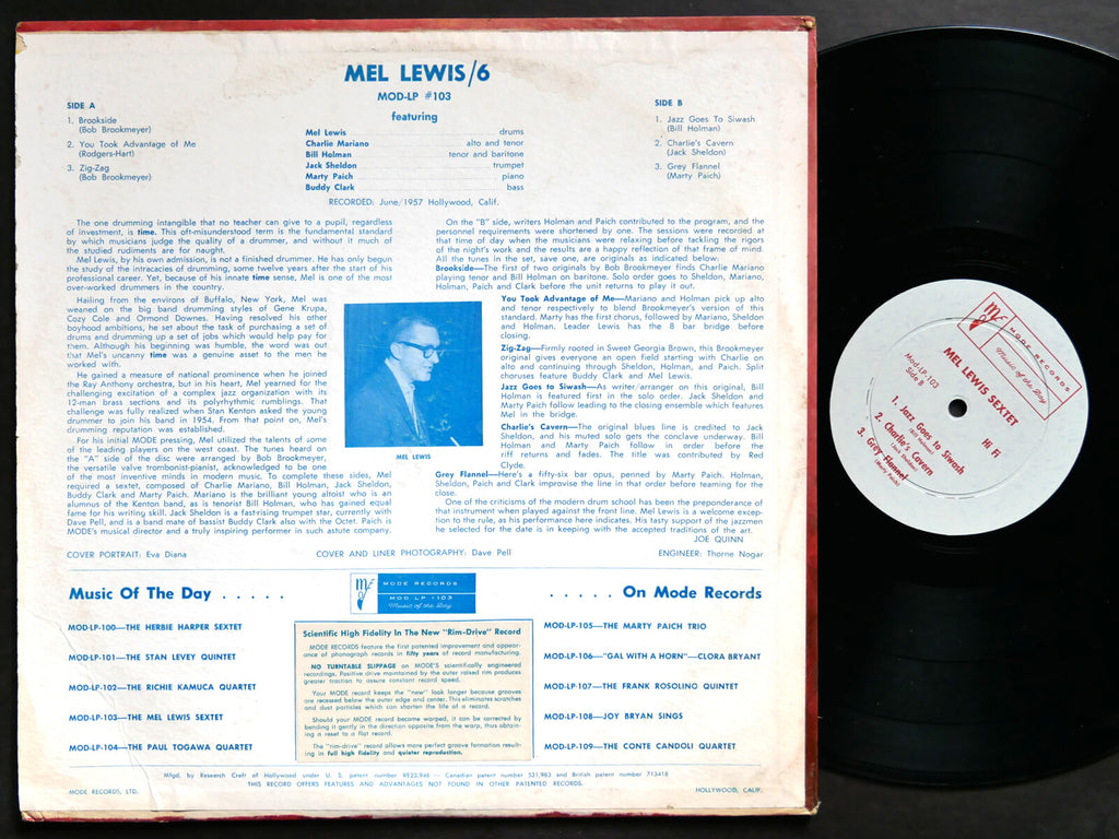 MEL LEWIS Sextet LP MODE RECORDS MOD LP #103 DG MONO Charlie Mariano Marty Paich