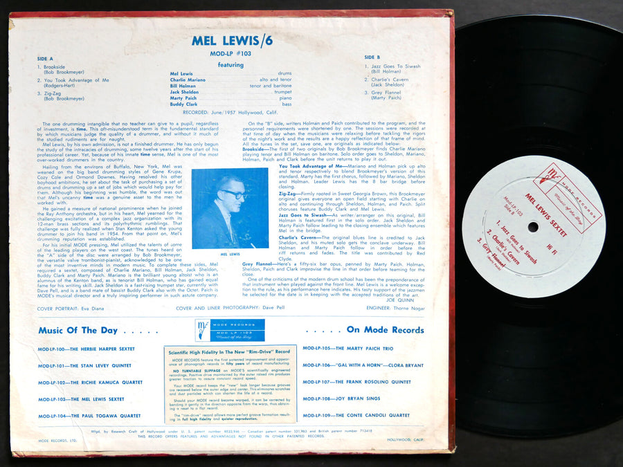 MEL LEWIS Sextet LP MODE RECORDS MOD LP #103 DG MONO Charlie Mariano Marty Paich
