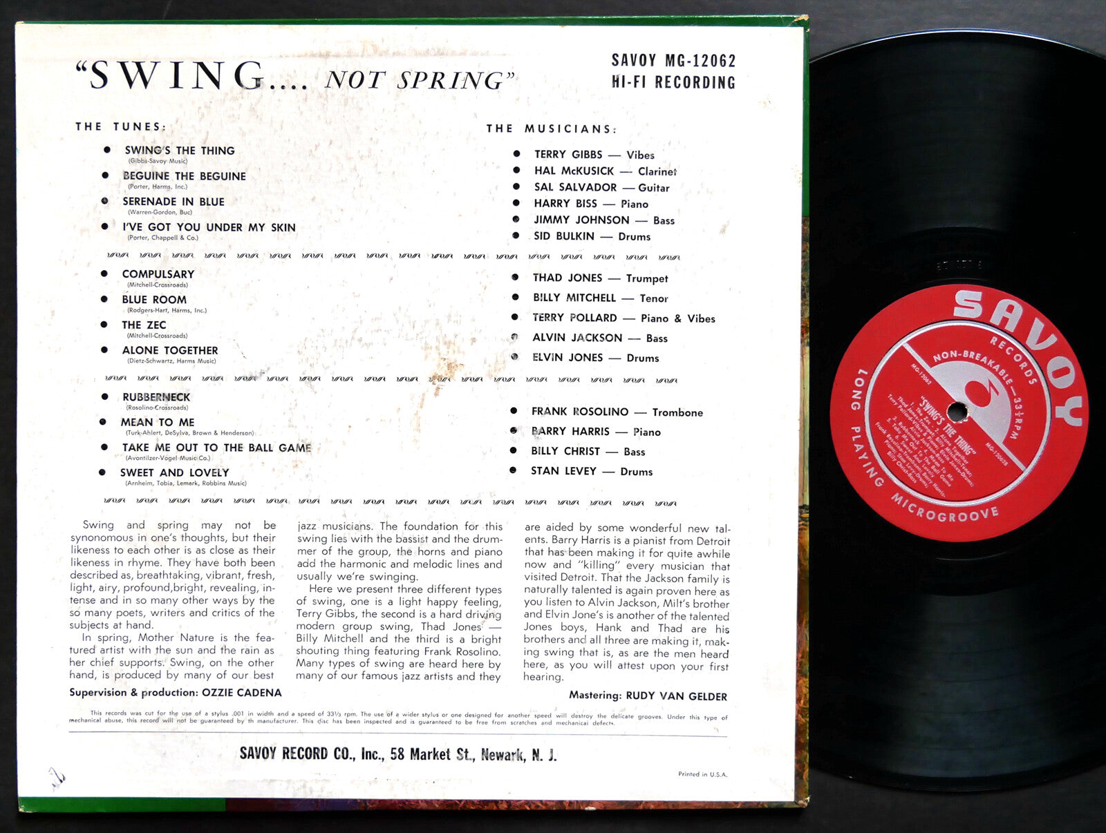 HAL MCKUSICK THAD JONES Swing Not Spring! LP SAVOY MG-12062 US 1956 RVG DG MONO
