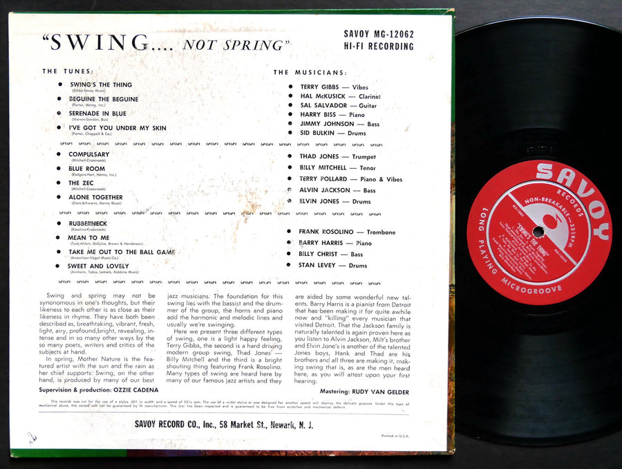HAL MCKUSICK THAD JONES Swing Not Spring! LP SAVOY MG-12062 US 1956 RVG DG MONO