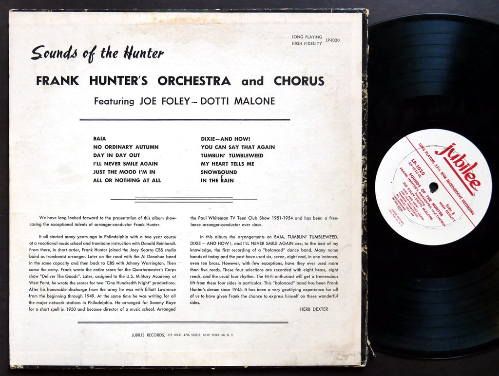 FRANK HUNTER Sounds Of The Hunter LP JUBILEE LP-1020 US 1955 JAZZ DG MONO