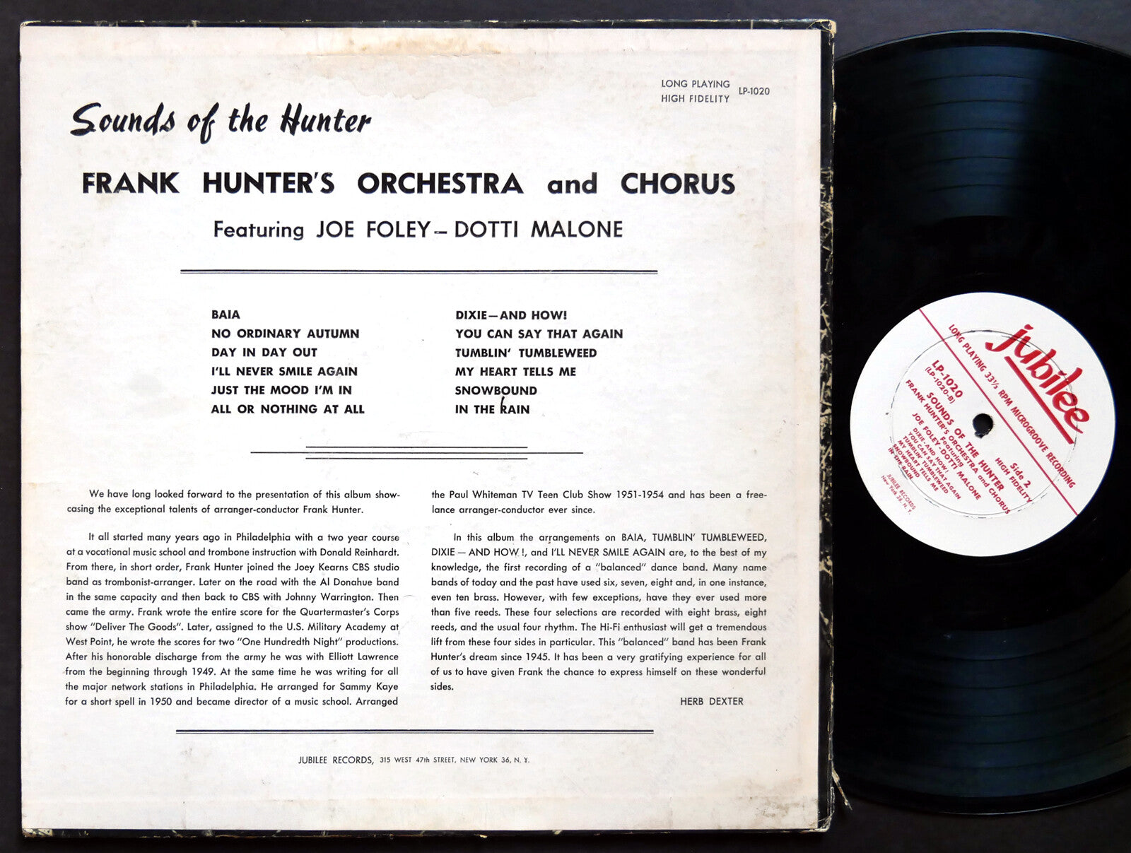 FRANK HUNTER Sounds Of The Hunter LP JUBILEE LP-1020 US 1955 JAZZ DG MONO