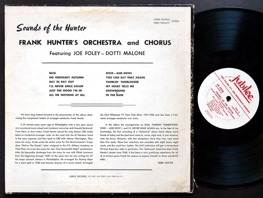 FRANK HUNTER Sounds Of The Hunter LP JUBILEE LP-1020 US 1955 JAZZ DG MONO