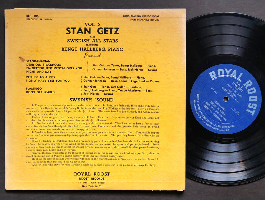 STAN GETZ Swedish All Stars Vol. 2 LP ROYAL ROOST RLP 404 US 1951 DG MONO 10"
